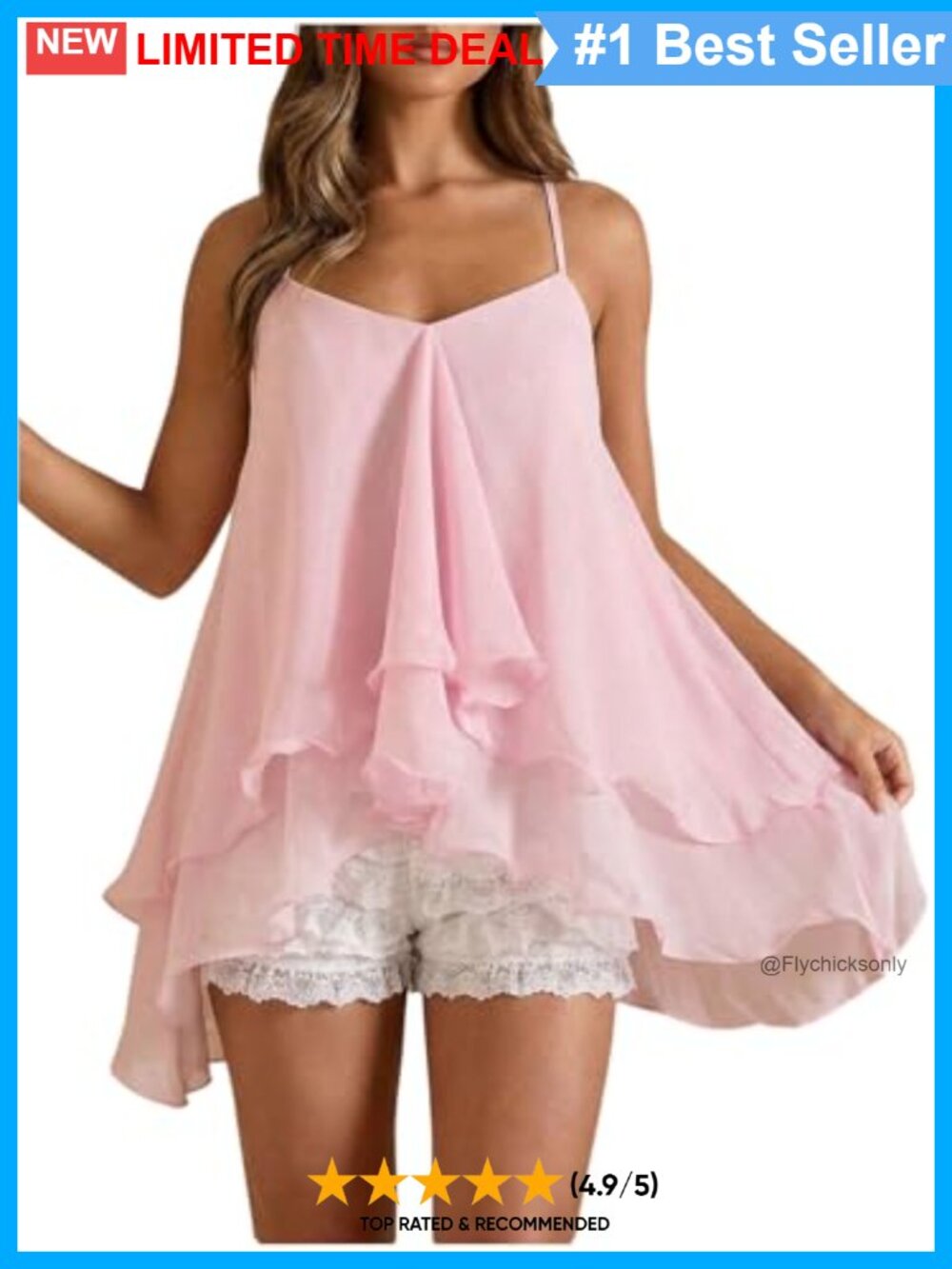 Layered Ruffle Cami Top Spaghetti Strap Asymmetrical Hem Going Out Date Night